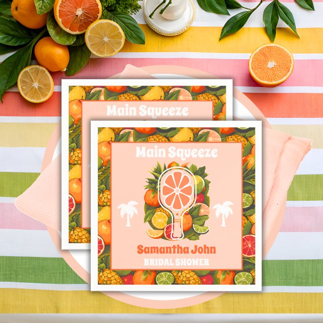 Retro Tropisk Citrus Pickleball Bröllopsdusch Pappersservett (Party Napkins)
