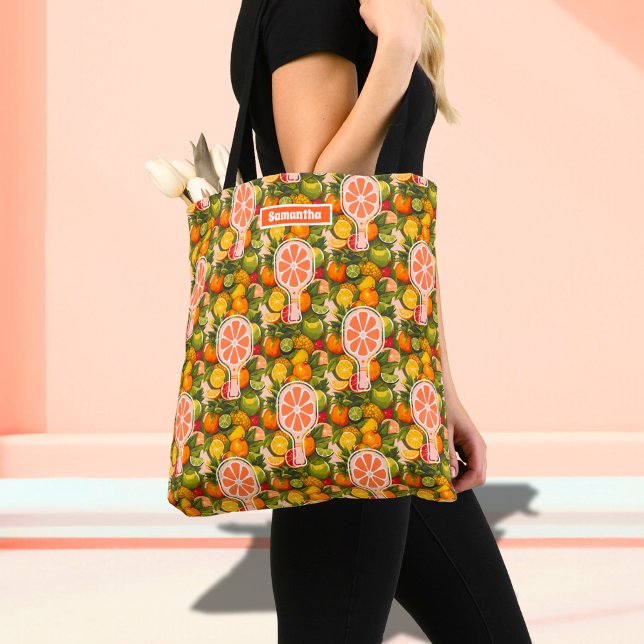 Retro Tropisk Citrus Pickleball Bröllopsdusch Tygkasse (Skapare uppladdad)