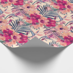 Retro Tropisk Hibiskus Gärdsmyg Mönster Presentpapper