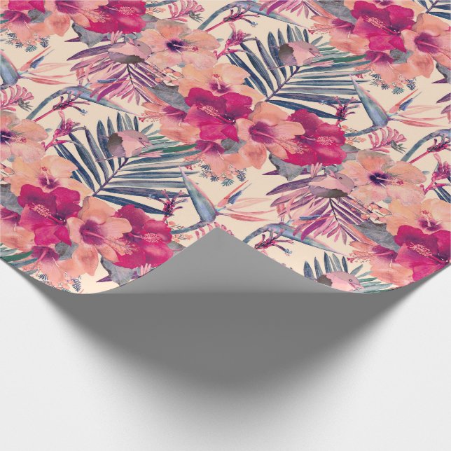 Retro Tropisk Hibiskus Gärdsmyg Mönster Presentpapper (Hörn)