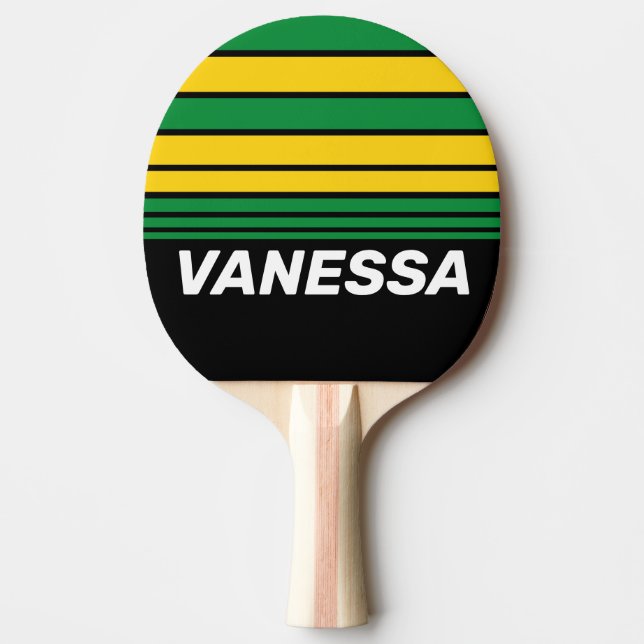 Retro Tropisk Palm Horisont Randig med Namn Pingisracket (Framsidan)