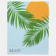 Retro Tropisk Sol Palmblad Blå Minimal Namn