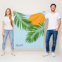 Retro Tropisk Sol Palmblad Blå Minimal Namn