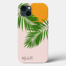 Retro Tropisk Solnedgång Palmblad Minimalistiskt N