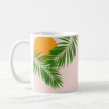 Retro Tropisk Solnedgång Palmblad Minimalistiskt N