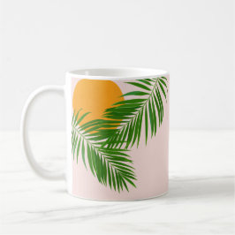 Retro Tropisk Solnedgång Palmblad Minimalistiskt N Kaffemugg