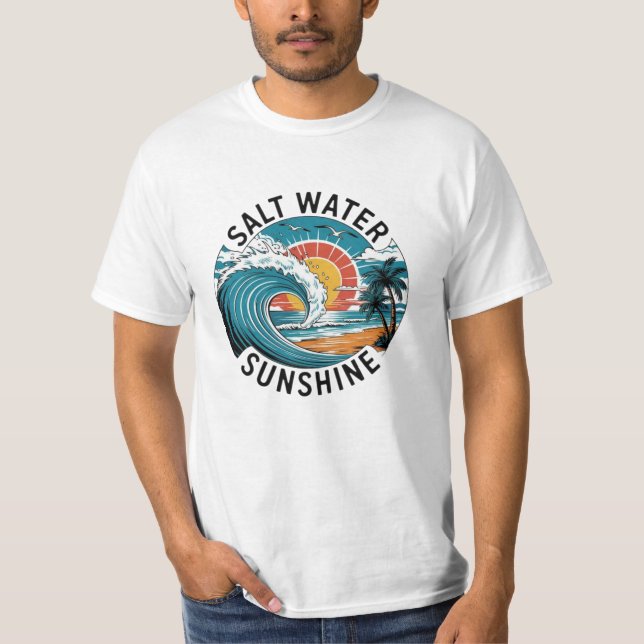 Retro Tropisk Solnedgångsvåg T Shirt (Framsida)