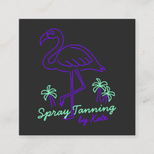 Retro tropiska lila flamingo handflatan träd Linea Fyrkantigt Visitkort