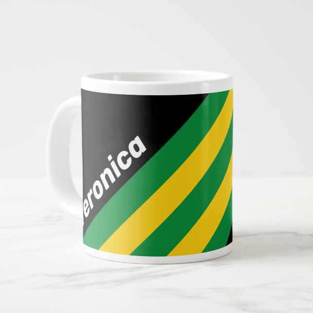 Retro Tropiska Palm Ränder med Namn Jumbo Mugg (Framsida vänster)