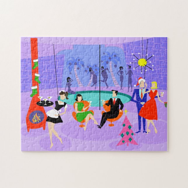 Retro tropiskt julpartypussel pussel (Horisontell)