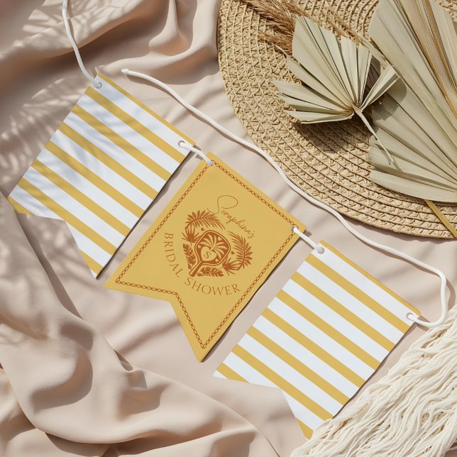 Retro Tropiskt Palmträd Pickleball Bröllopsdusch Vimplar (Retro Tropical Palm Tree Pickleball Bridal Shower Bunting Flags)