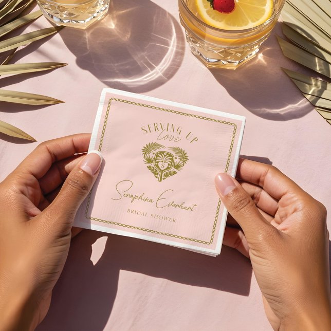 Retro Tropiskt Palmträd Pickleball Bröllosdusch Pappersservett (Retro Tropical Palm Tree Pickleball Bridal Shower Napkins)