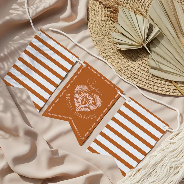 Retro Tropiskt Palmträd Pickleball Bröllosdusch Vimplar (Retro Tropical Palm Tree Pickleball Bridal Shower Bunting Flags)