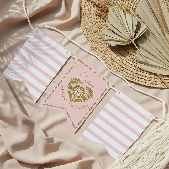 Retro Tropiskt Palmträd Pickleball Bröllsdusj Vimplar (Retro Tropical Palm Tree Pickleball Bridal Shower Bunting Flags)