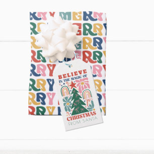 Retro tror på jultomten presentetikett