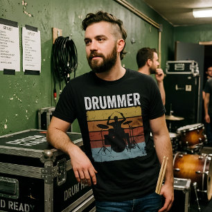 Retro Trummis Solnedgång Musiker Trumset T Shirt