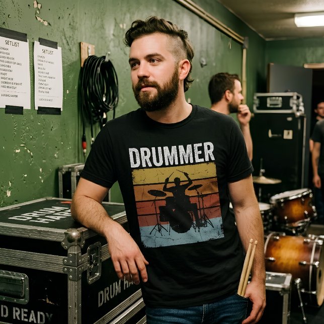 Retro Trummis Solnedgång Musiker Trumset T Shirt (Skapare uppladdad)