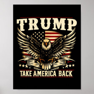 Retro Trump 2025 USA flagga tar Amerika tillbaka E Poster