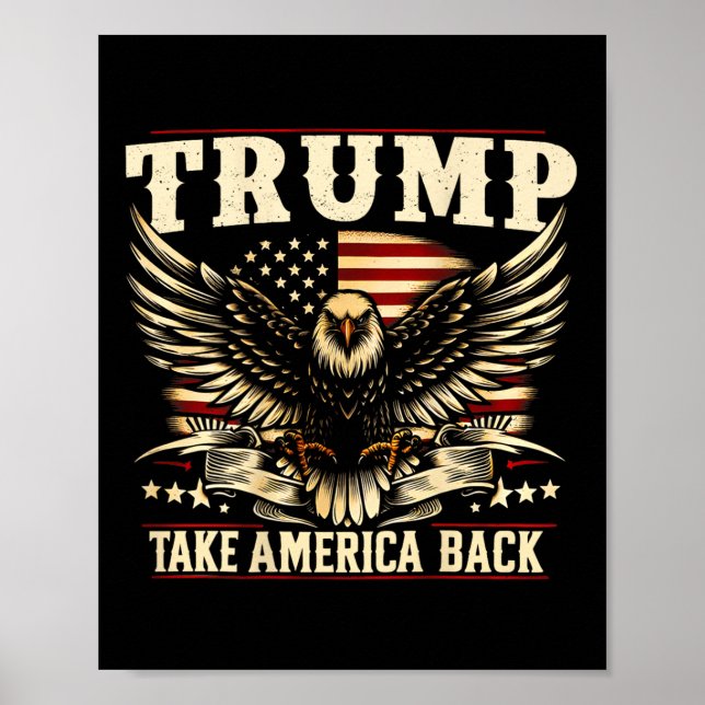 Retro Trump 2025 USA flagga tar Amerika tillbaka E Poster (Framsidan)