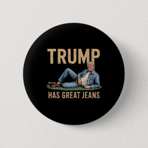 Retro Trump Har Superbra Jeans Rolig Meme Knapp