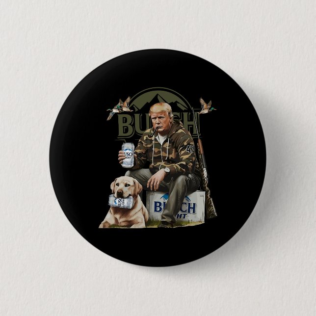 Retro Trump Hunting Hjort Funny Beer Drinking Beer Knapp (Framsida)