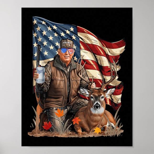 Retro Trump Hunting Hjort Funny Beer Drinking Beer Poster (Framsidan)