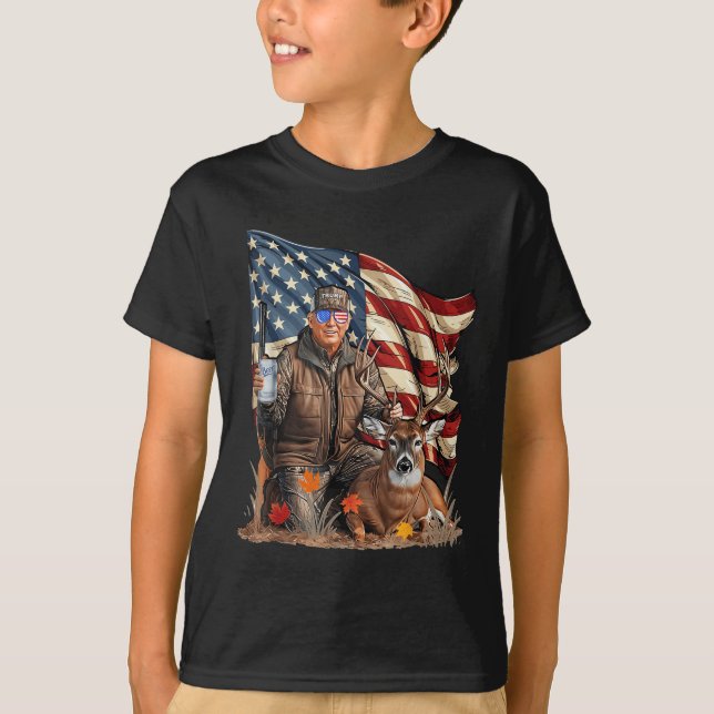 Retro Trump Hunting Hjort Funny Beer Drinking Beer T Shirt (Framsida)
