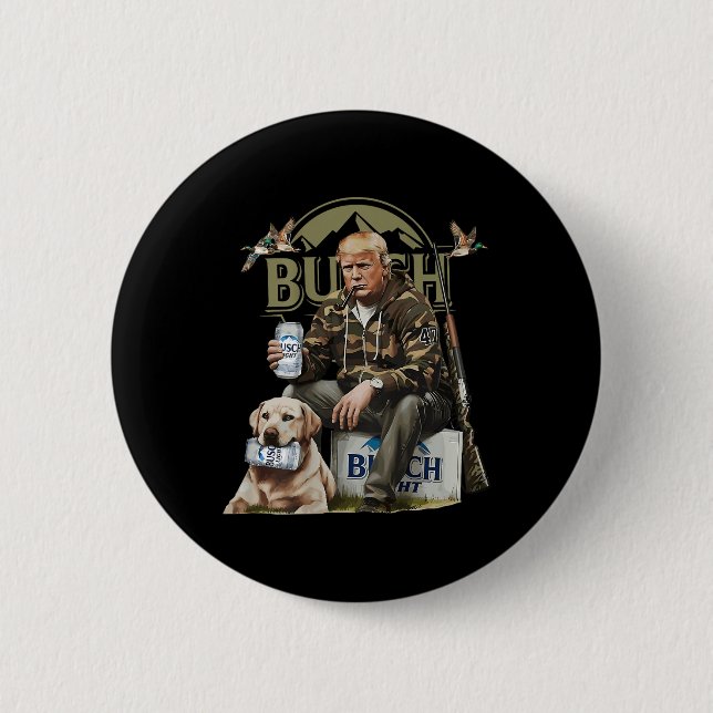 Retro Trump Hunting Hjort Funny Beer Drinking Knapp (Framsida)