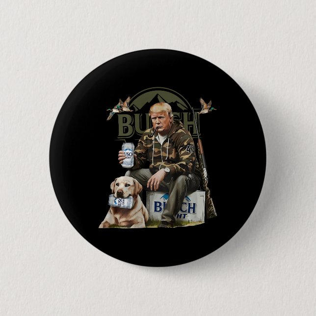 Retro Trump Hunting Hjort Funny Drinking Beer Hunt Knapp (Framsida)