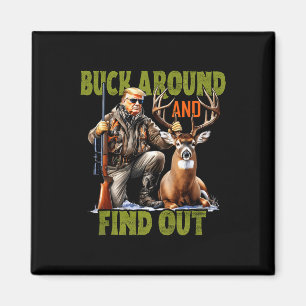 Retro Trump Jakt Hjort Kamouflage Rolig Buck Runt Magnet