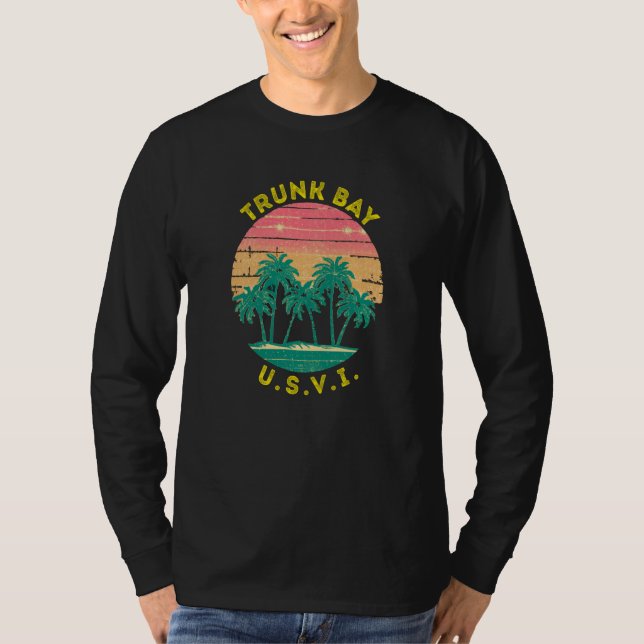 Retro Trunk Bay Vacation Souvenir Palm Tree T Shirt (Framsida)