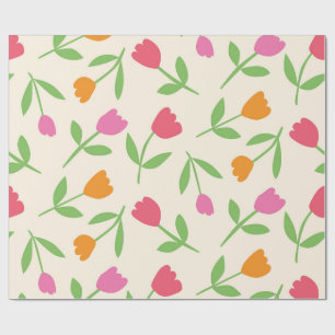 Retro tulpanblommönster i orange rosa och röd presentpapper