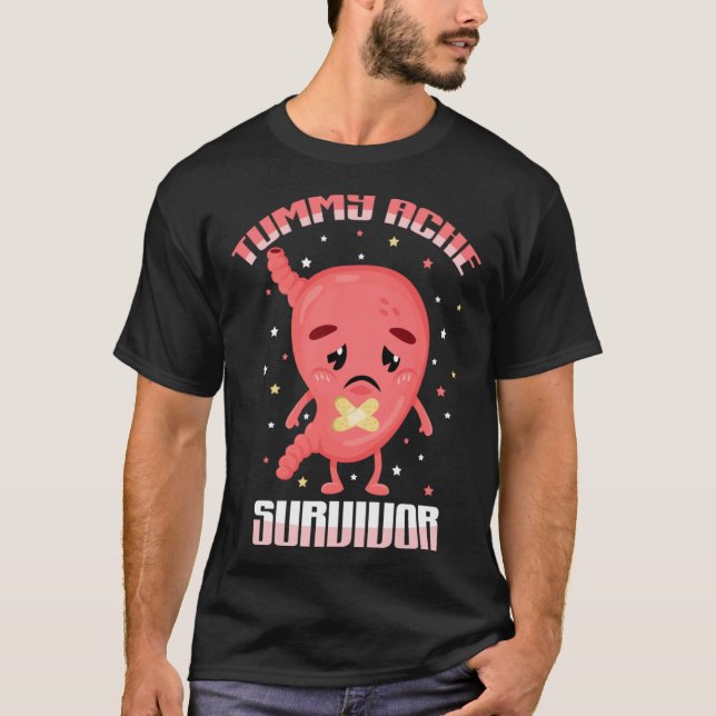 Retro Tummy Ache Survivor Stomach Ache Recovery  I T Shirt (Framsida)