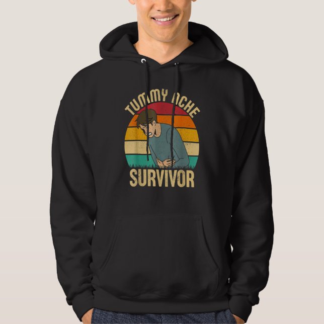 Retro Tummy Ache Survivor Stomachache  Men Women Hoodie (Framsida)