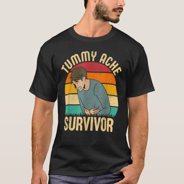 Retro Tummy Ache Survivor Stomachache  Men Women T Shirt (Framsida)