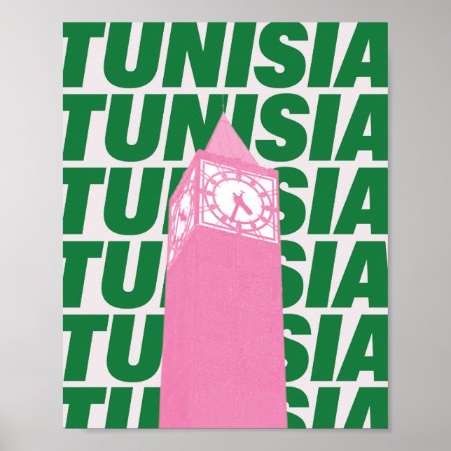 Retro Tunisia Clock Poster | Vintage Travel-Inspir (Framsidan)