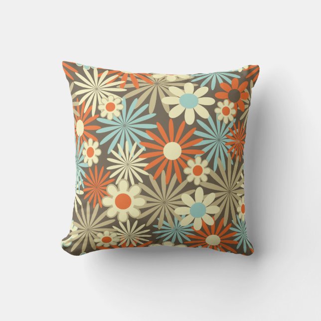 Retro Turcos, Beige, Orange Blommigt Dekorativ kud Kudde (Framsida)