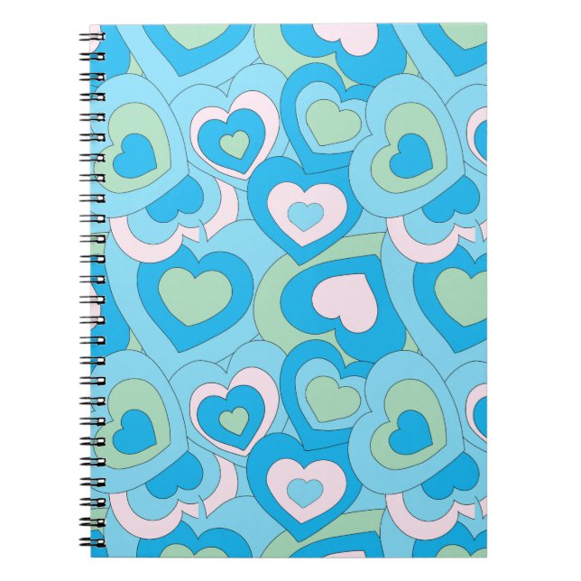 Retro Turcos Blue Heart Spiral Anteckningsbok (Framsidan)
