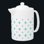 Retro Turcos Blue Starburst Mönster i mitten av år<br><div class="desc">Lägg till en kopp roligt och färg i köksdisken med den här funkyn turkosa blå atomisk starst mönster tekanna.</div>