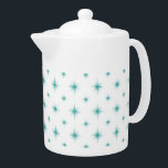 Retro Turcos Blue Starburst Mönster i mitten av år<br><div class="desc">Lägg till en kopp roligt och färg i köksdisken med den här funkyn turkosa blå atomisk starst mönster tekanna.</div>