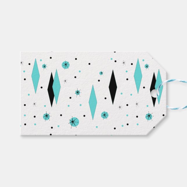 Retro Turcos Diamonds & Starbursts Gift-Märkre Presentetikett (Framsidan (Horisontell))