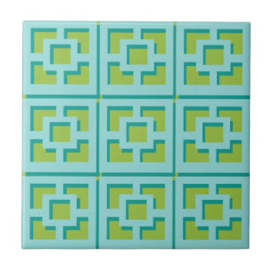 Retro Turcos och Grönt Trellis Ceramic Tile Kakelplatta