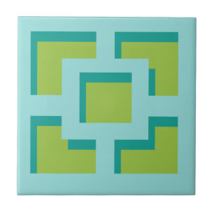 Retro Turcos och Grönt Trellis Ceramic Tile Kakelplatta