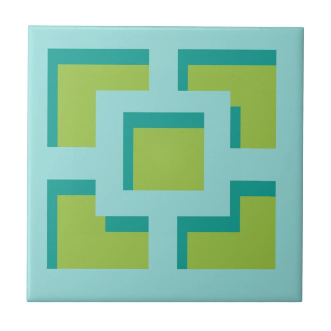 Retro Turcos och Grönt Trellis Ceramic Tile Kakelplatta (Framsidan)