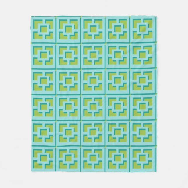 Retro Turcos och Grönt Trellis Fleece Blanket (Framsidan)