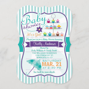 Retro Turcos och Lila Baby Shower Inbjudningar