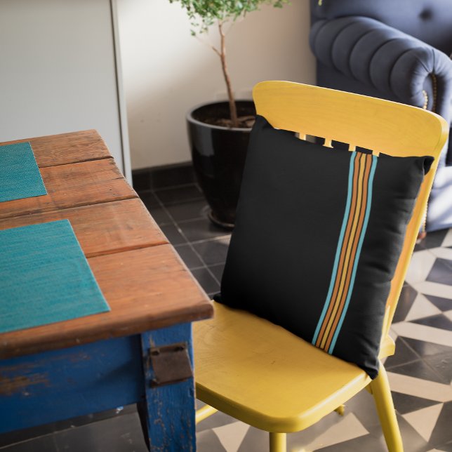 Retro Turcos och Orange Rand Kudde (great on a sofa, side chair, or on a dining chair)