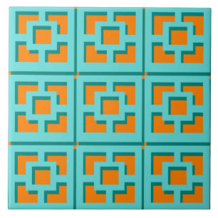 Retro Turcos och Orange Trellis Ceramic Tile Kakelplatta