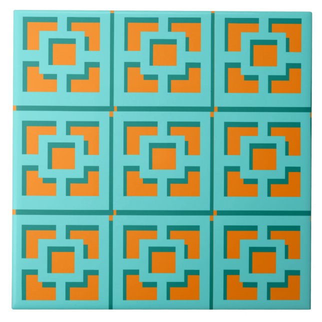 Retro Turcos och Orange Trellis Ceramic Tile Kakelplatta (Framsidan)