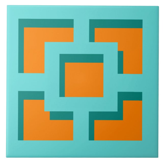 Retro Turcos och Orange Trellis Ceramic Tile Kakelplatta (Framsidan)